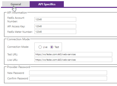 FedEx Shipping Provider API settings
