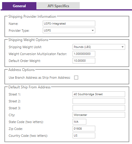 US Postal Service Shipping Provider General settings