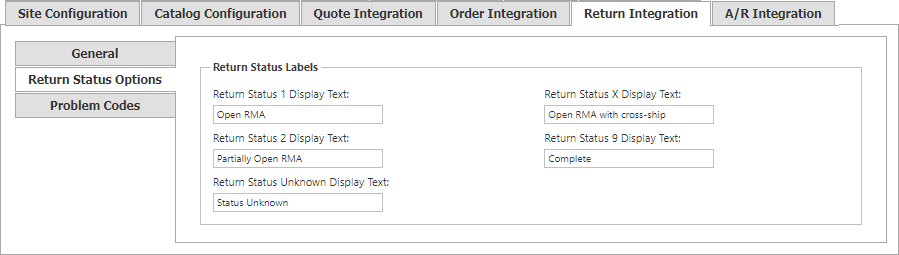 Return Integration Return Status Options tab.