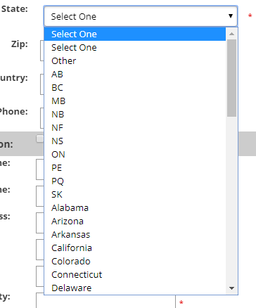 State selector showing the available state values.