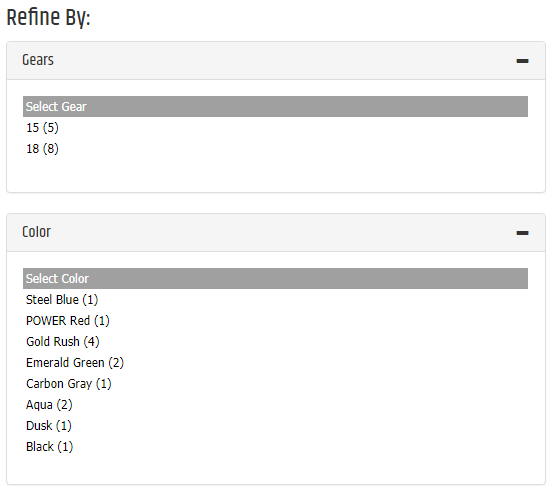 Catalog filter showing selectable filter values.