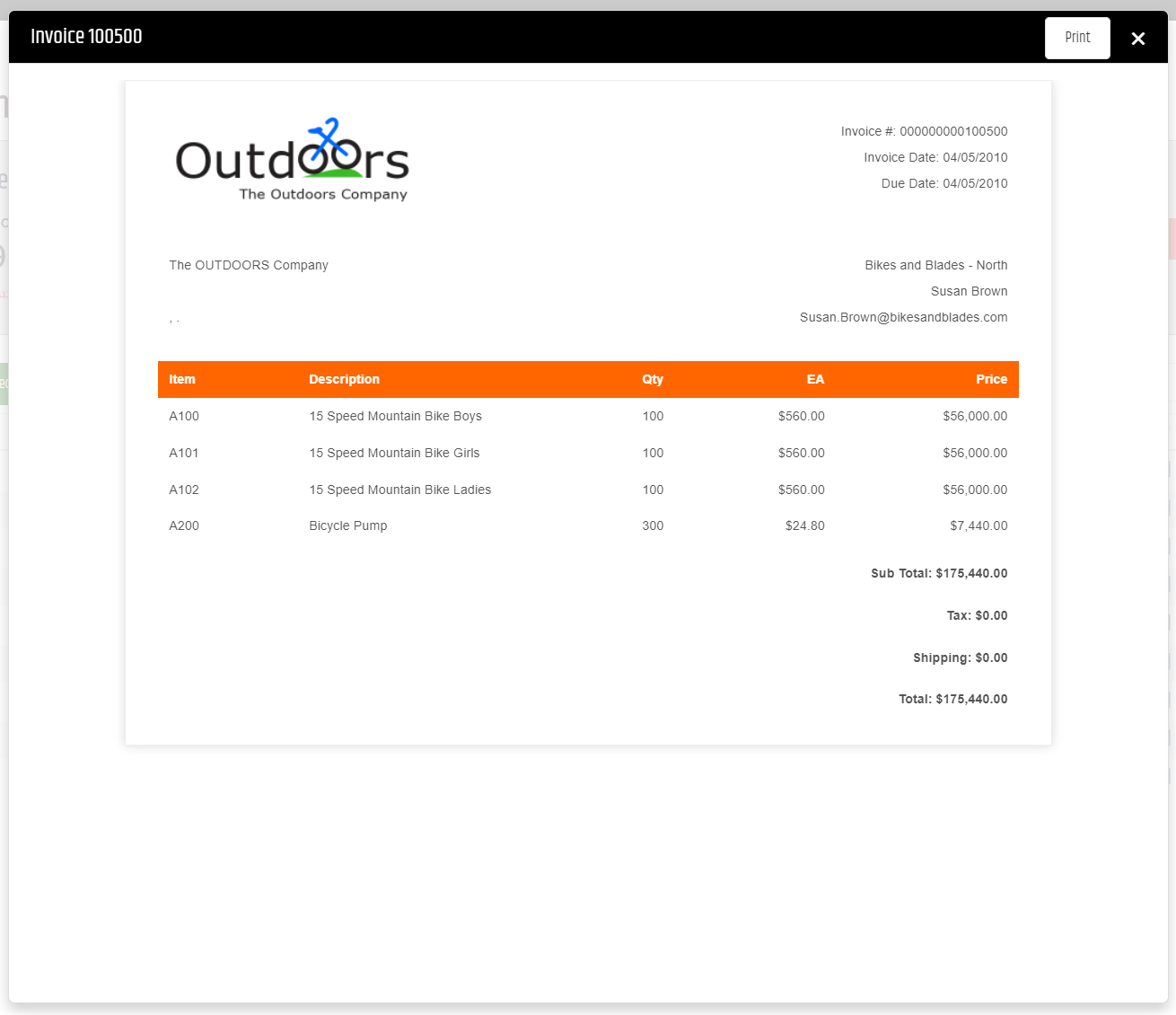 Invoice viewer opened from the Billing History workflow.