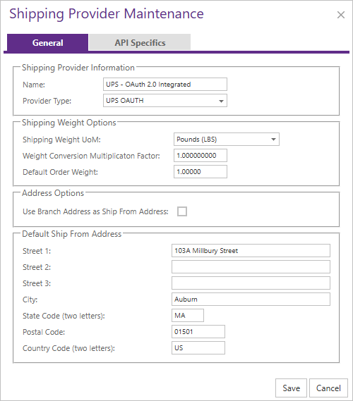 Provider setup for UPS OAuth integration method