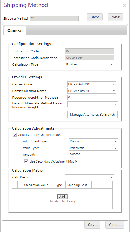 Provider shipping method configuration