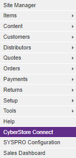 CyberStore Connect entry in the Management Console menu.