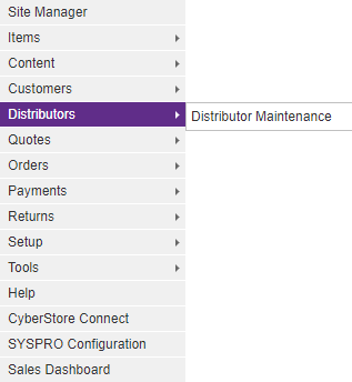 Distributors menu in the Management Console.
