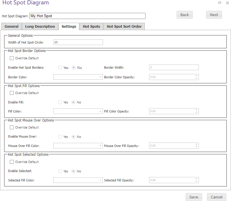 Hot Spot Diagram Settings tab