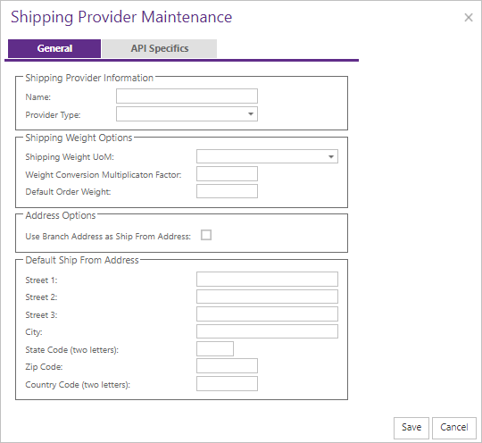 Shipping Provider General tab.