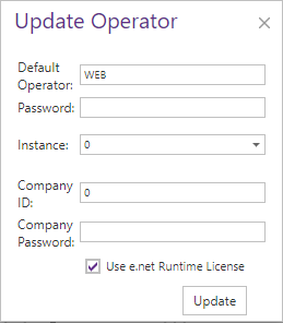 Update Operator window.