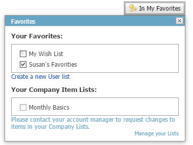 Customer Item List membership for an authorized shopper