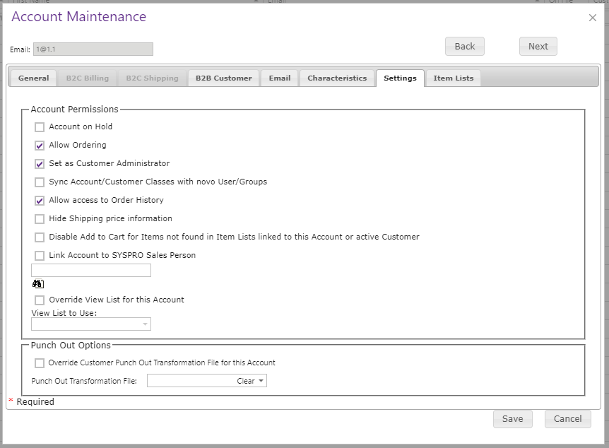 Account PunchOut transformation override