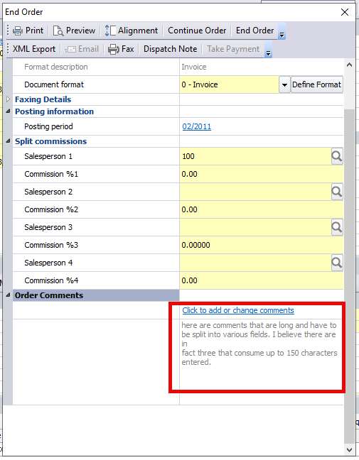 SYSPRO End Order Popup with Editable Comment Fields